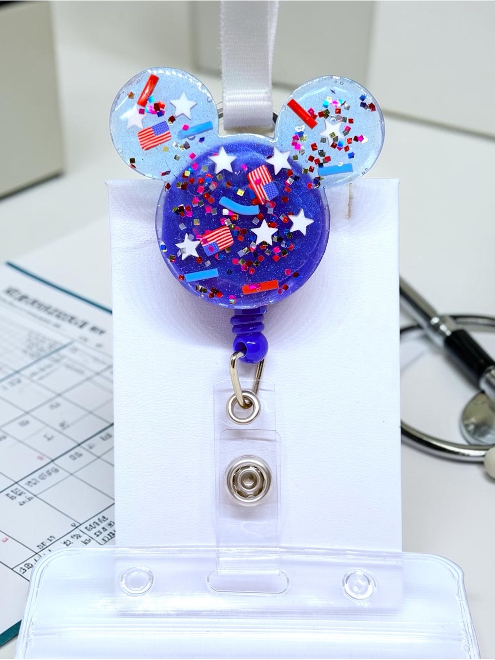 Patriotic Purple Confetti Mickey Badge Reel Card Holder